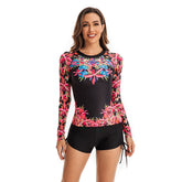 Rashguard-Badeanzug mit langen Ärmeln und Retro-Print